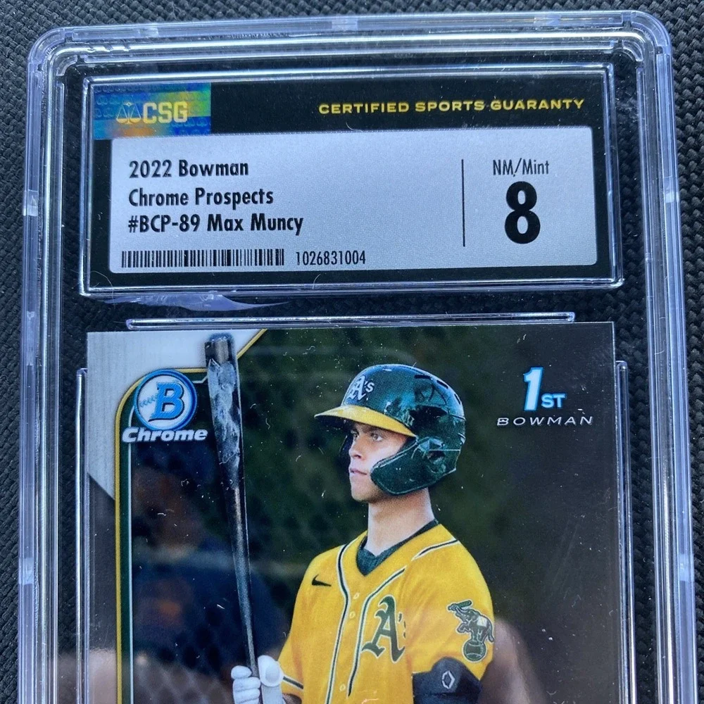 2022 Bowman Max Muncy Chrome Mega Box Mojo Refractor CSG 8 NM/Mint BCP-89